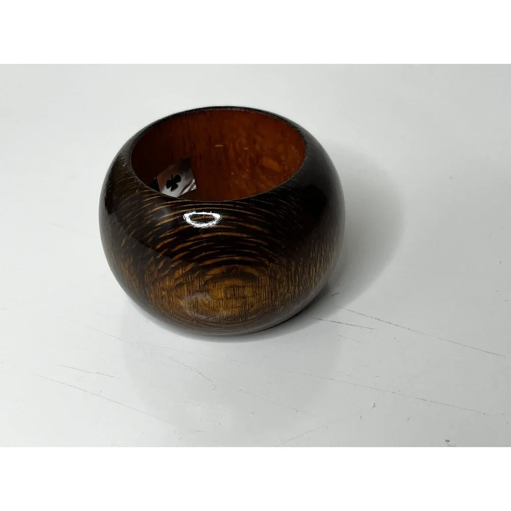 Wooden Glazed Wood Grain Brown Round Napkin Rings Set of 4 India